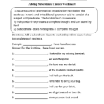 Clauses Worksheets Adding Subordinate Clauses Worksheet