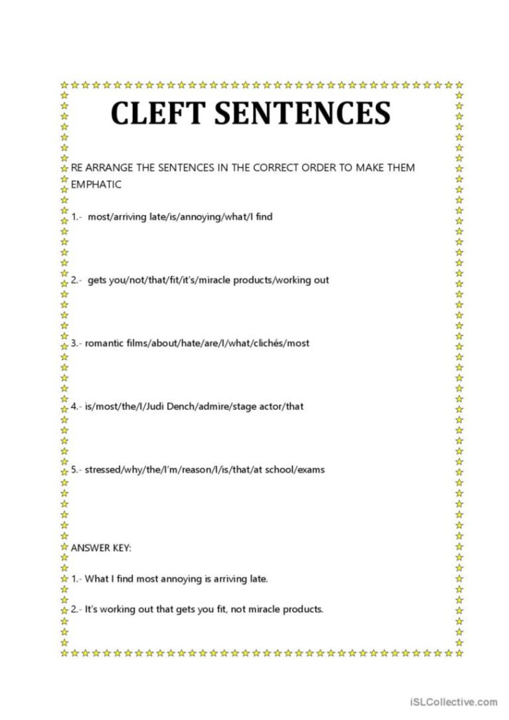 Cleft Sentences Re Arrange English ESL Worksheets Pdf Doc