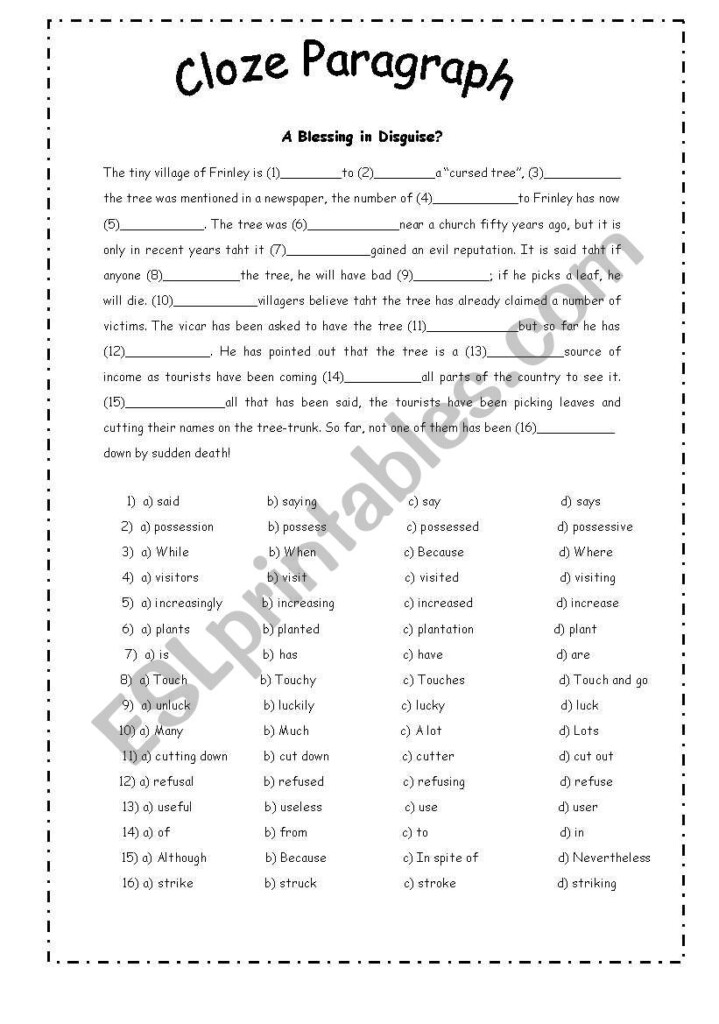 Cloze Paragraph ESL Worksheet By Al2018