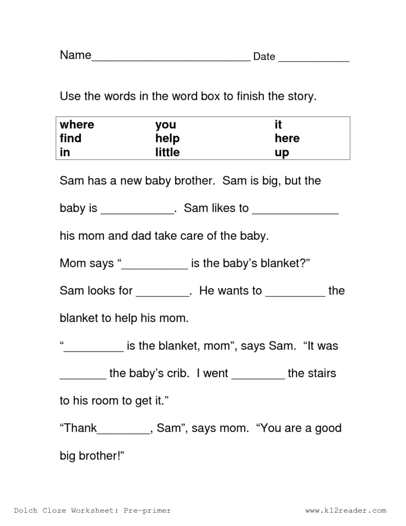 Cloze Sentences Worksheet