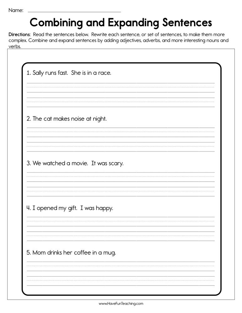 Combining And Expanding Sentences Worksheet Have Fun Teaching