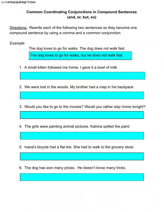 Combining Sentences Coordinating Conjunctions Worksheets 99Worksheets