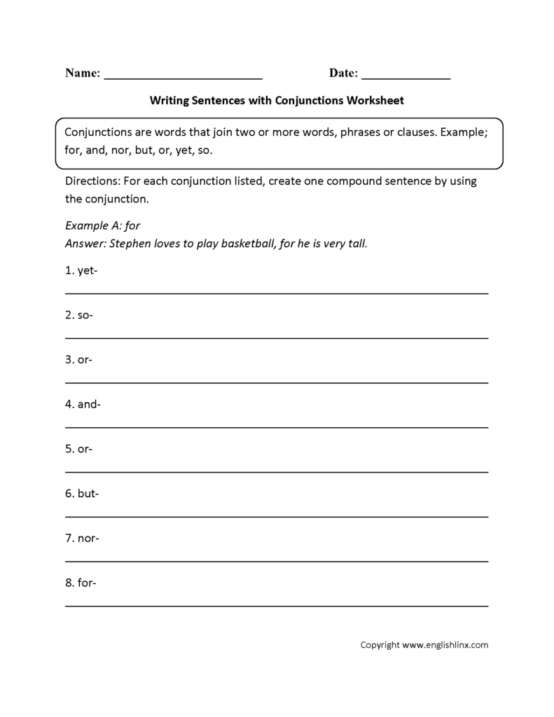 Combining Sentences Using Conjunctions Worksheet Conjunction Worksheets
