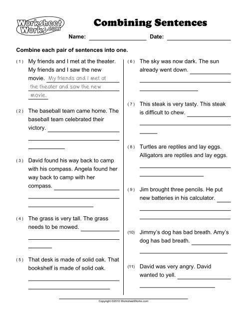 Combining Sentences Worksheet