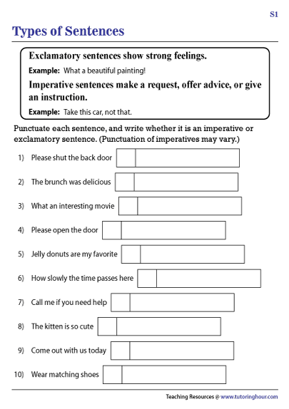 Command And Exclamatory Sentences Worksheets