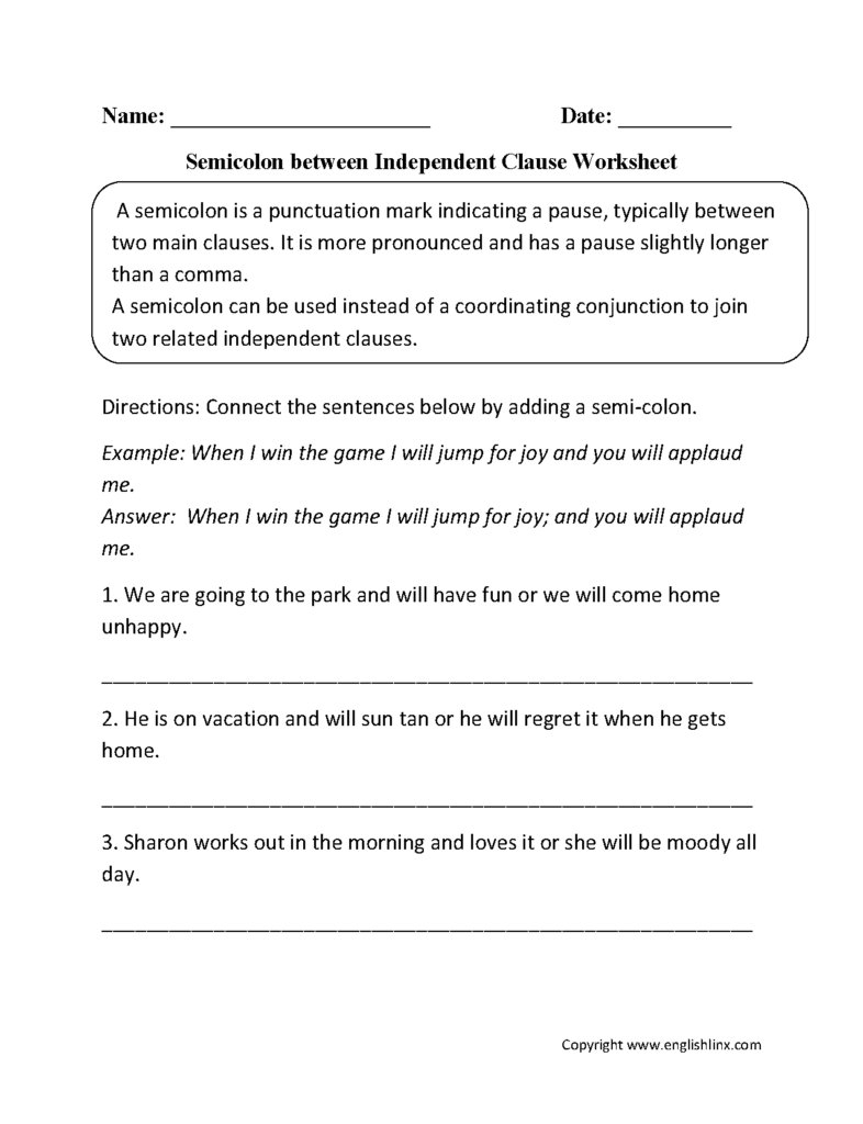 Commas Semicolons And Colons Worksheet Printable Word Searches