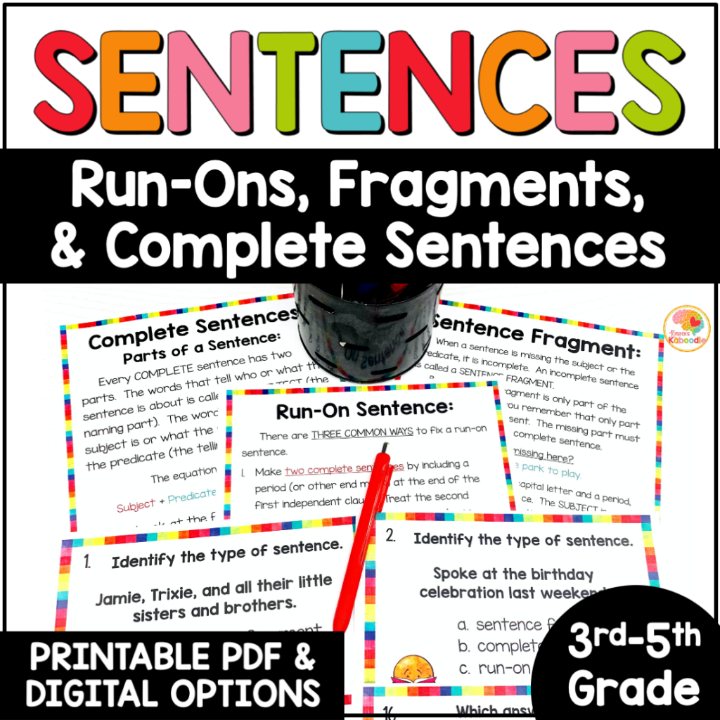 Complete And Incomplete Sentences Run Ons Fragments Worksheets 