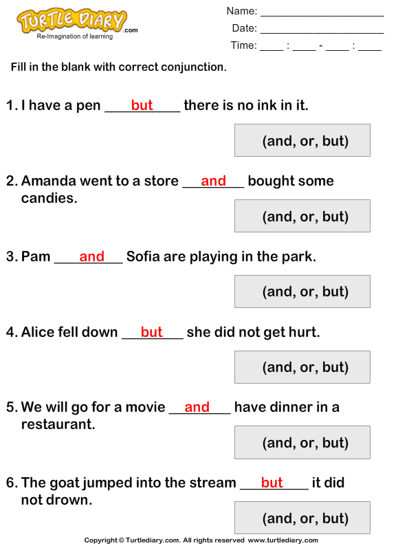 Complete Each Sentence Using But Or And Worksheet Turtle Diary