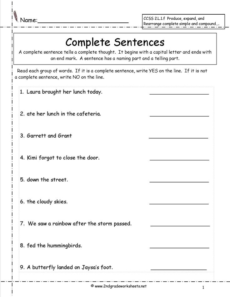 Complete Sentences Worksheet 2nd Grade