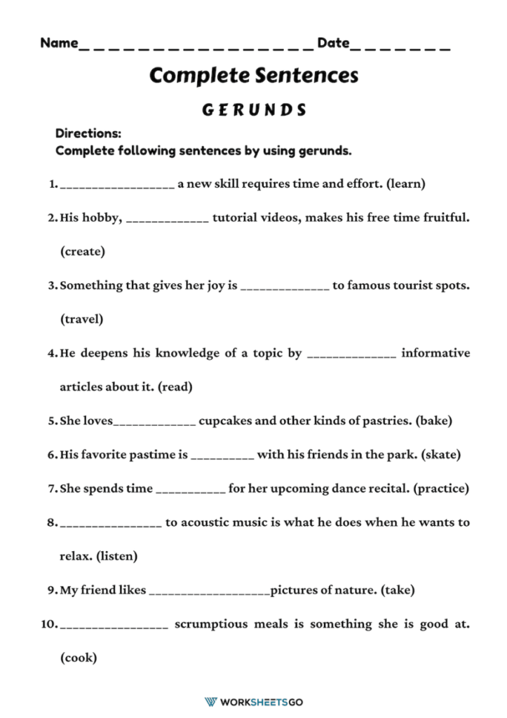 Complete Sentences Worksheets