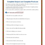 Complete Subject And Complete Predicate 3rd Grade Worksheets