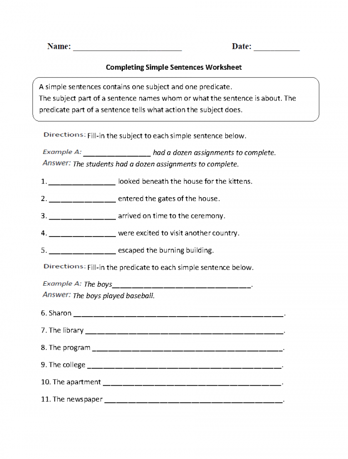 Complete The Sentence Worksheets 99Worksheets