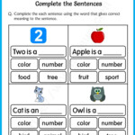 Complete The Sentences Worksheets For Grade 1 1st Grade Worksheets