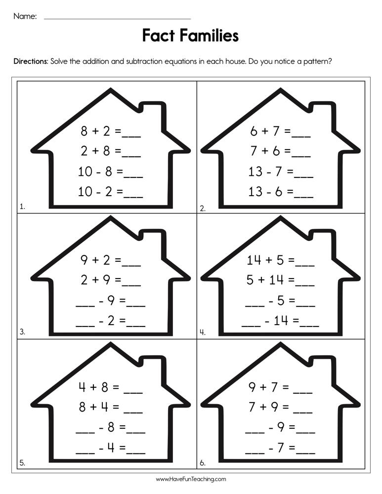 Completing Fact Families Worksheet Have Fun Teaching