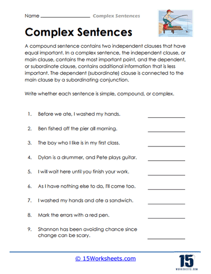 Complex Sentences Worksheets 15 Worksheets