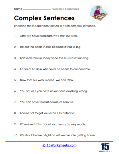 Complex Sentences Worksheets 15 Worksheets