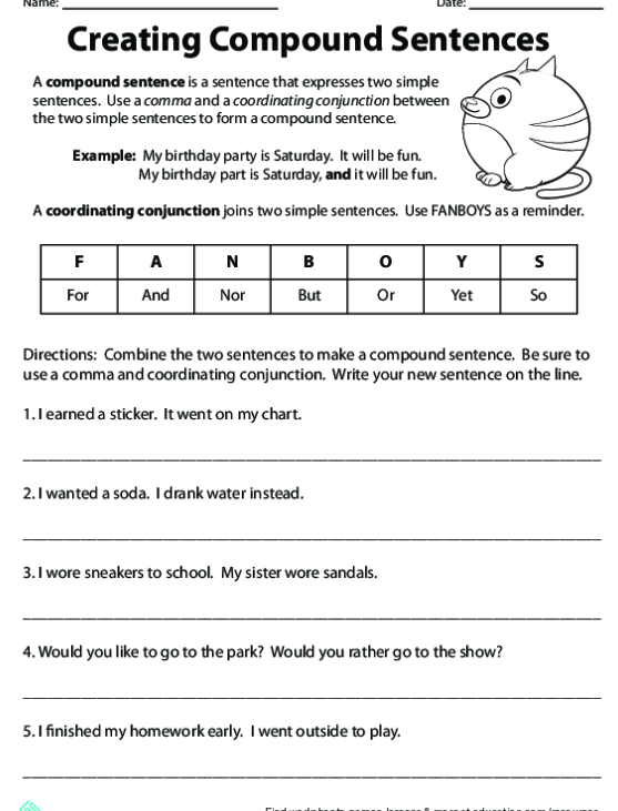 Compound Sentences Using Fanboys Worksheets Worksheets Master