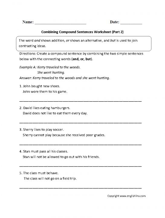 Compound Sentences Worksheet Fourth Grade