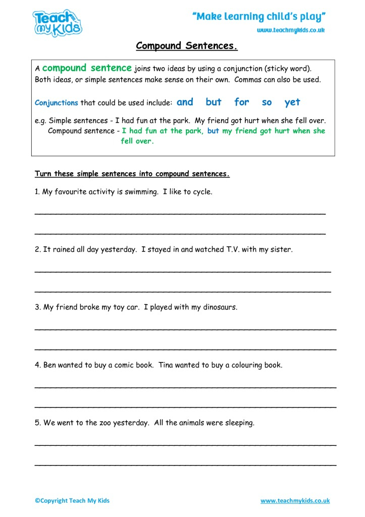 Compound Sentences Worksheet Pdf