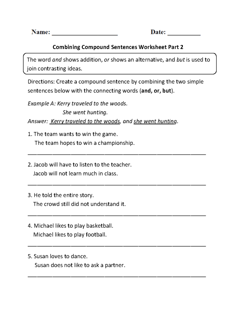 Compound Sentences Worksheet With Answers