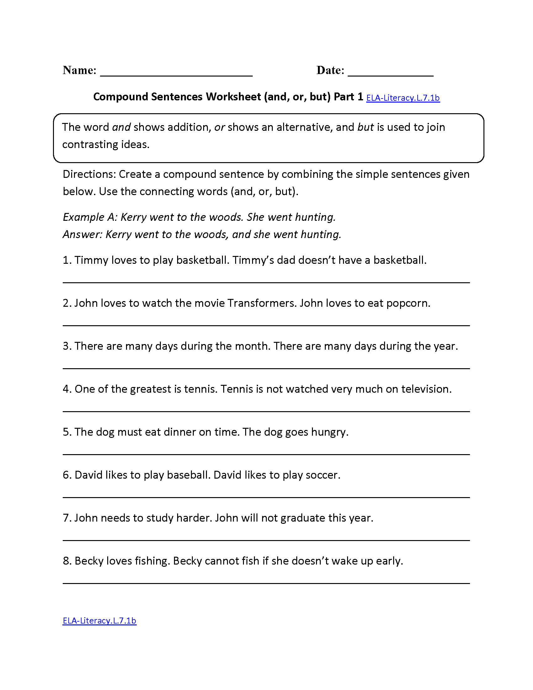 Compound Sentences Worksheet With Answers For Class 7 Kidsworksheetfun