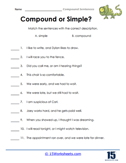 Compound Sentences Worksheets 15 Worksheets
