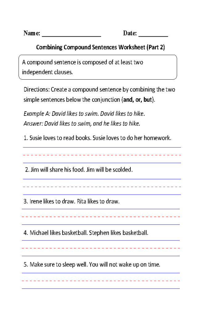 Compound Sentences Worksheets Writing Compound Sentences Worksheet Part 2