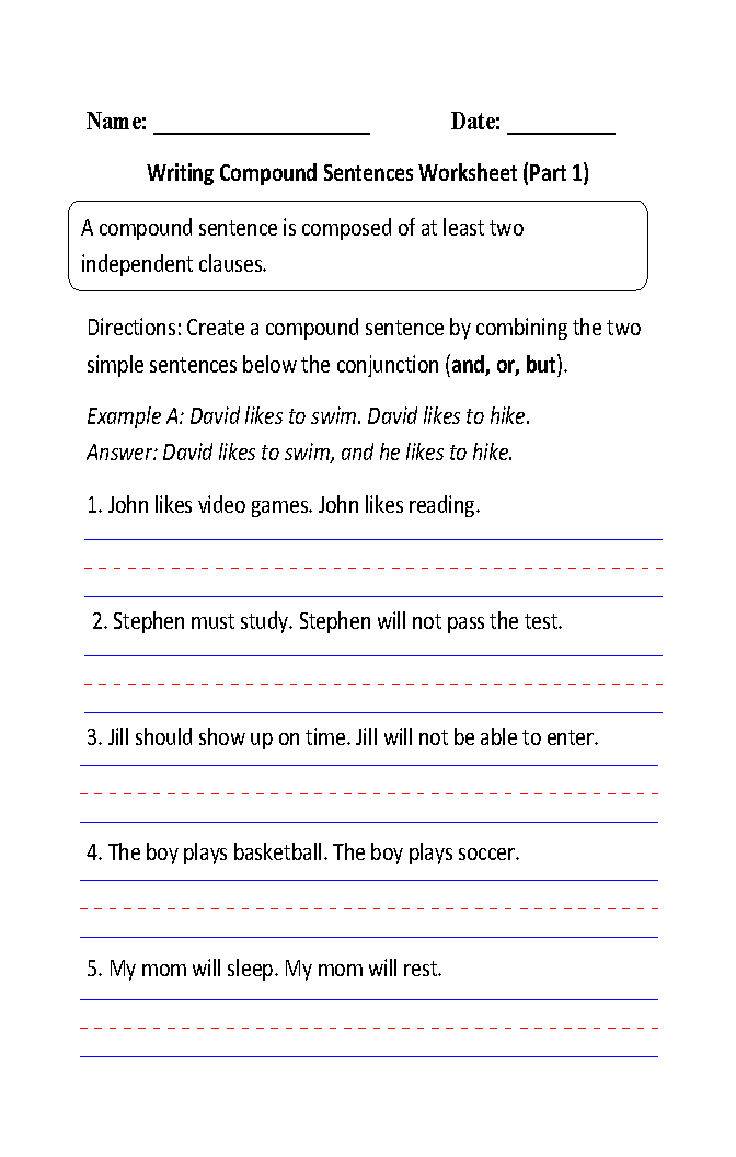 Compound Sentences Worksheets Writing Compound Sentences Worksheet 