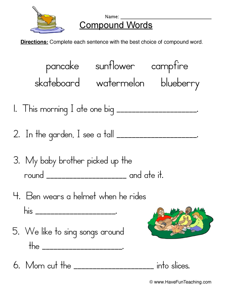 Compound Words Fill In Blank Worksheet Have Fun Teaching