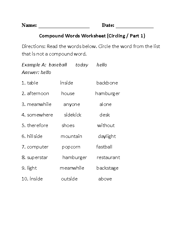 Compound Words Worksheets Circling Compound Words Worksheet