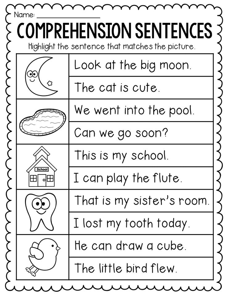 Comprehension Sentences Worksheets Reading Comprehension Kindergarten