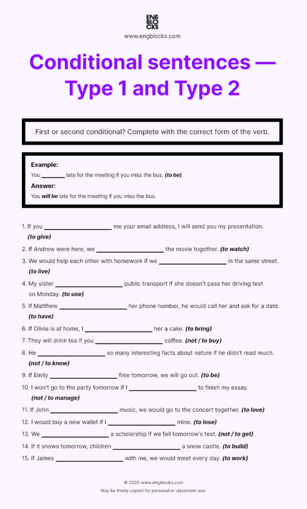 Conditional Sentences Type 1 And Type 2 First And Second Conditional 