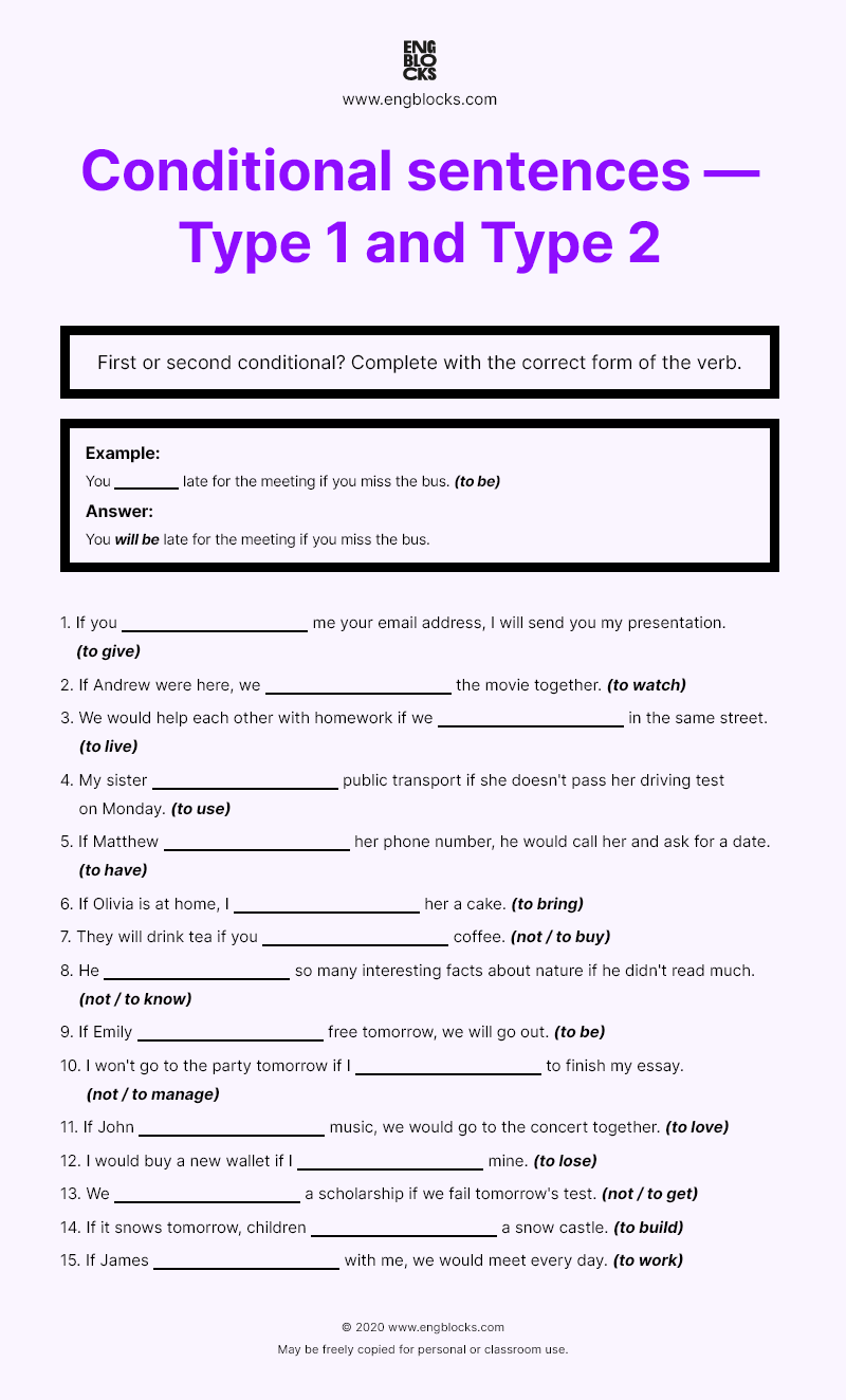 Conditional Sentences Type 1 And Type 2 First And Second Conditional