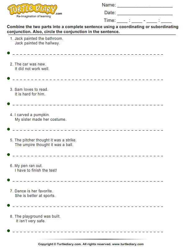 Conjunction Worksheets For Grade 3