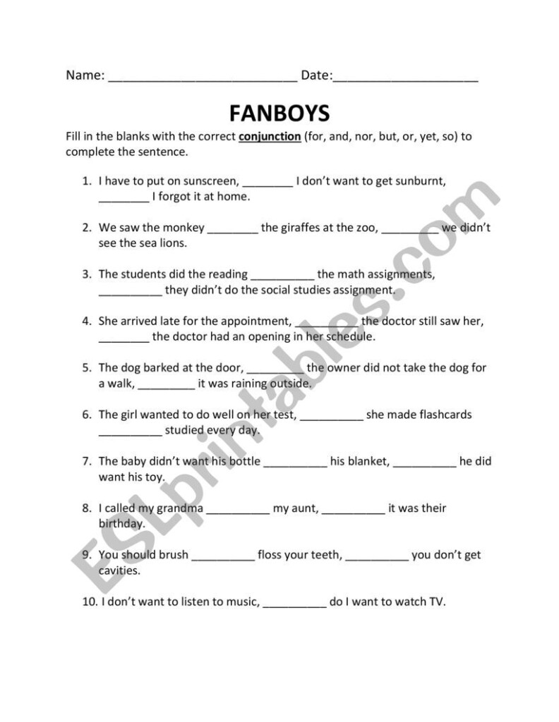 Conjunctions FANBOYS ESL Worksheet By Rtp004