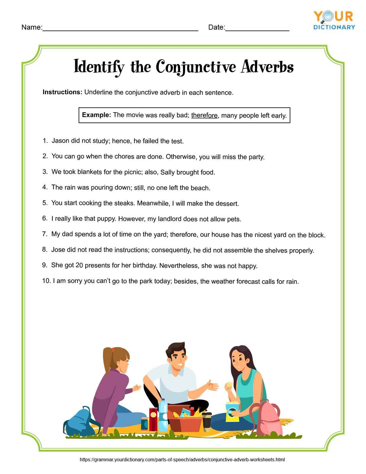 Conjunctive Adverb Worksheets