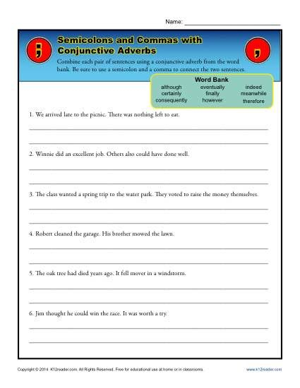 Conjunctive Adverbs Worksheet With Answers Thekidsworksheet