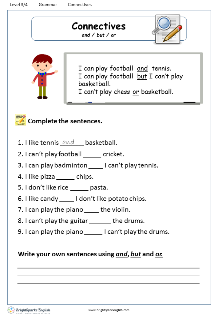 Connectives Worksheet English Treasure Trove