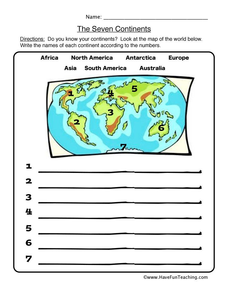 Continents Worksheet 2nd Grade