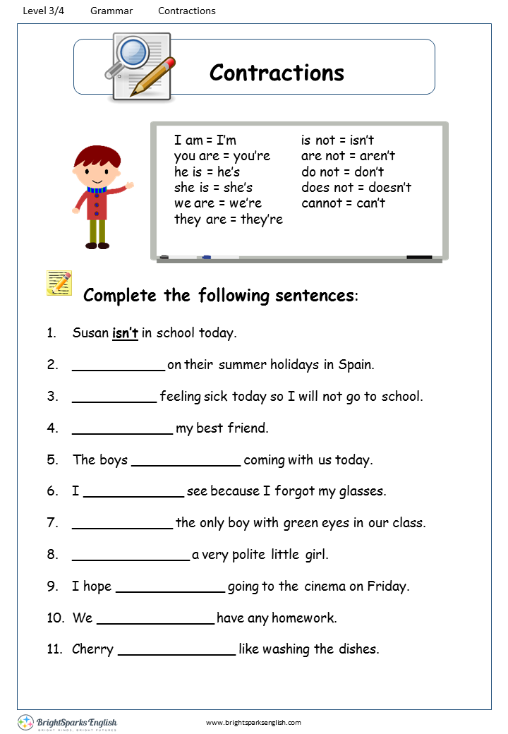 Contractions Worksheet 2 English Treasure Trove