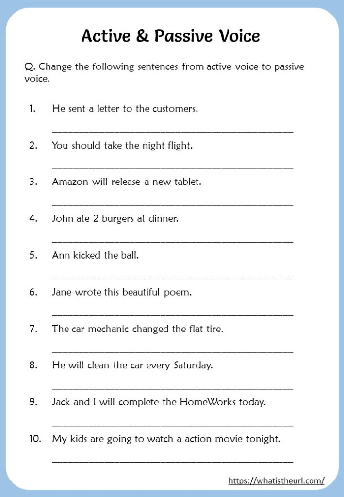 Convert Active Voice Into Passive Voice Worksheets Active Voice 