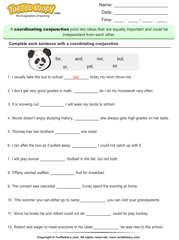 Coordinating Conjunction Worksheets Printable
