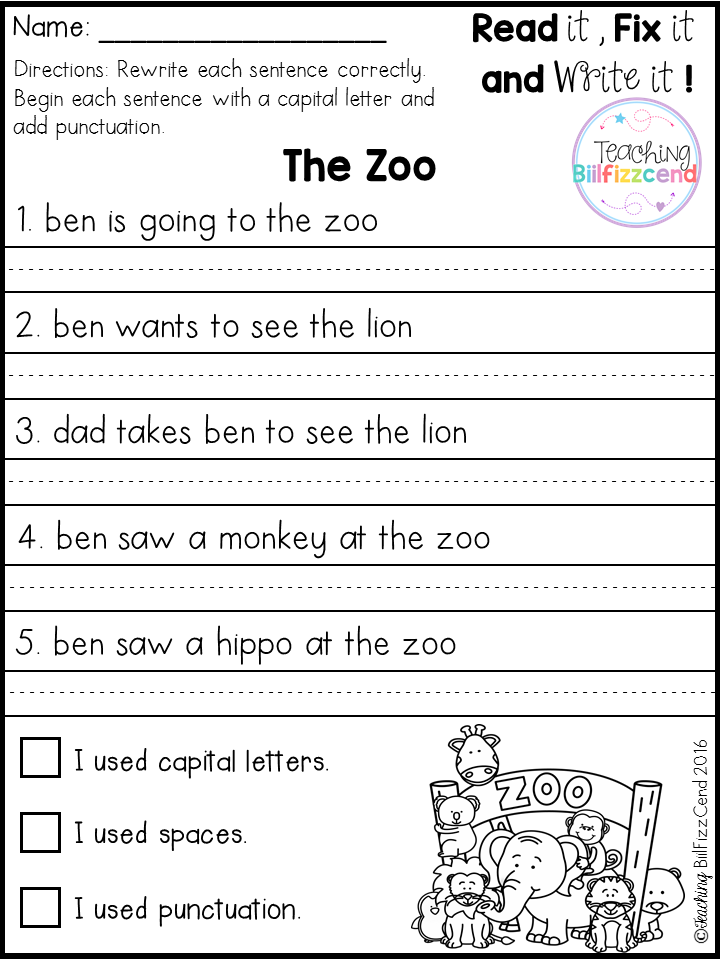 Copying Sentences Worksheets