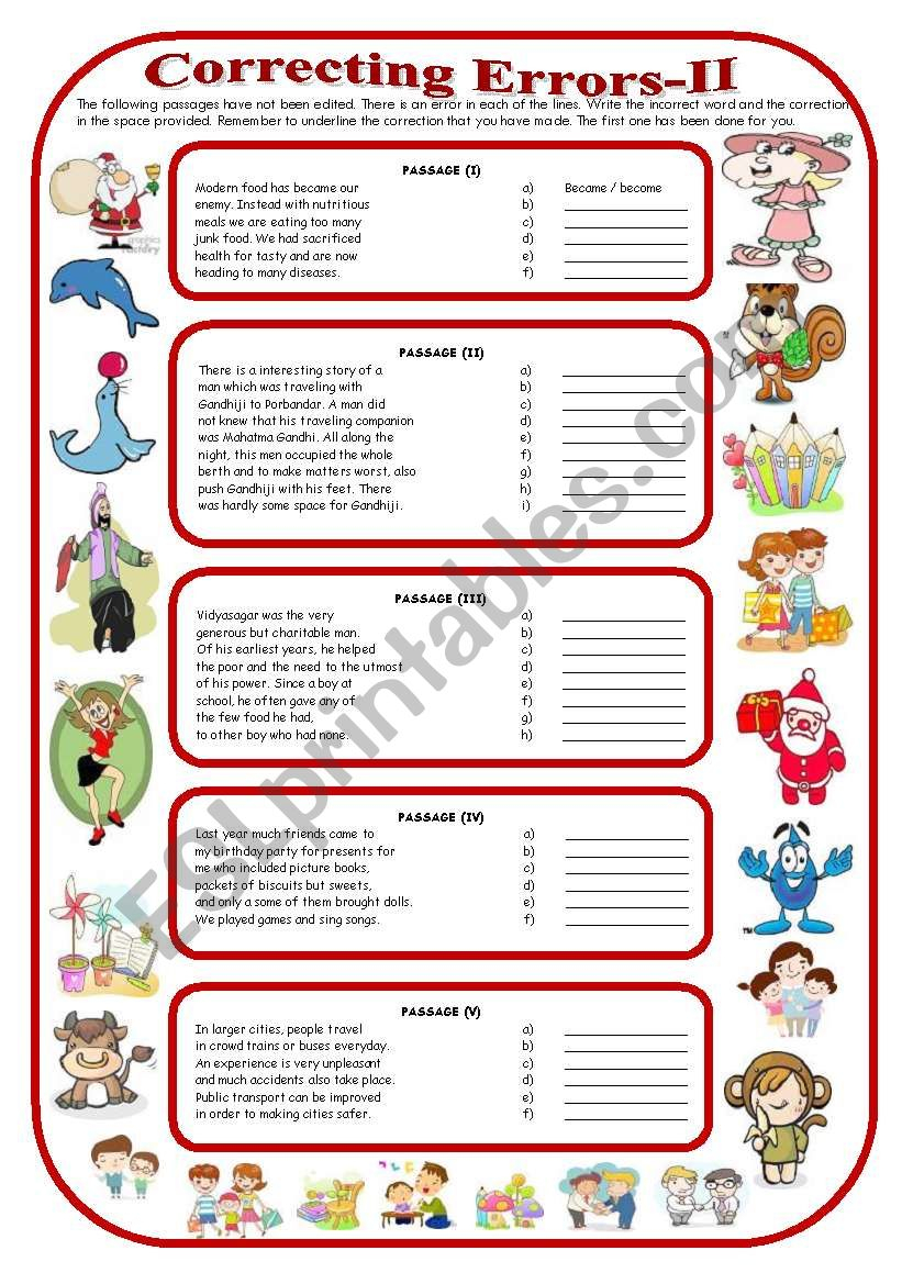 Correcting Errors II with Answer Key ESL Worksheet By Vikral
