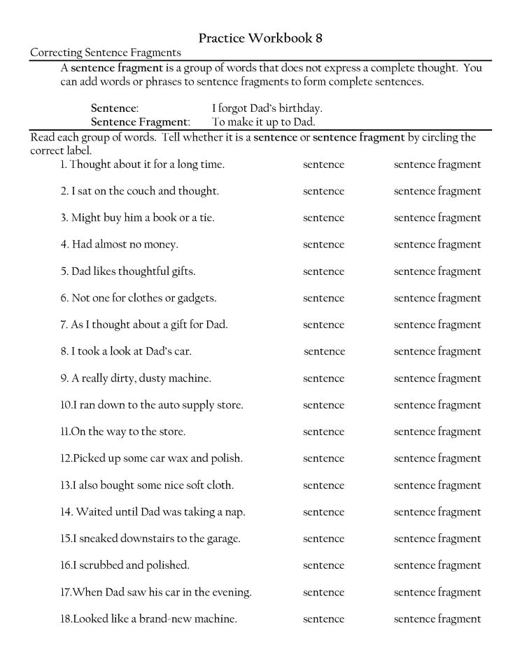 Correcting Fragments Worksheet