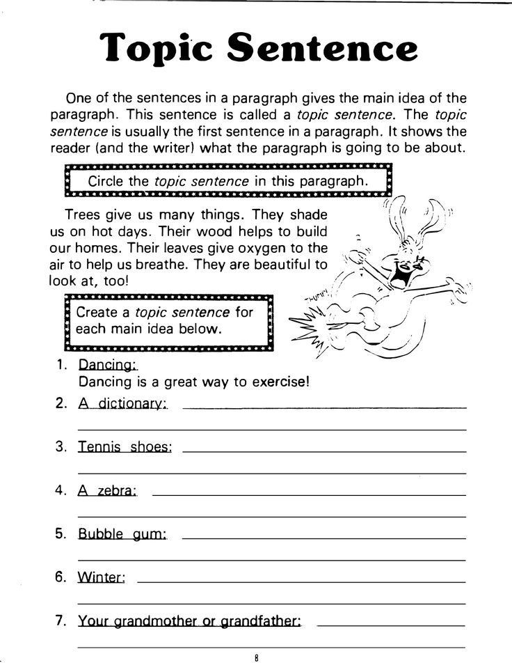 Creating Topic Sentences Worksheet