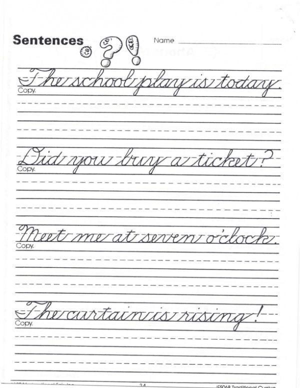 Cursive Sentence Practice Sheets