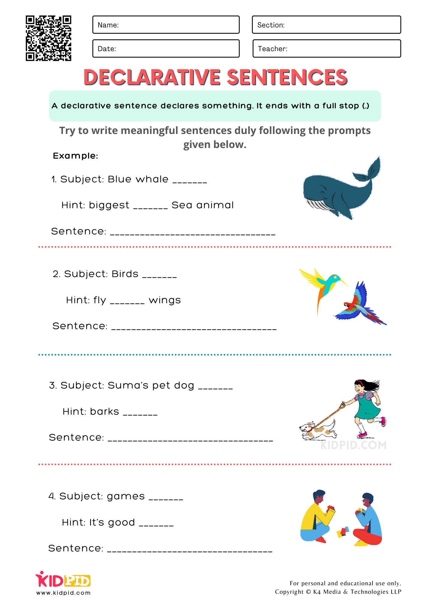 Declarative Sentence Free Printable Worksheets For Grade 1 Kidpid