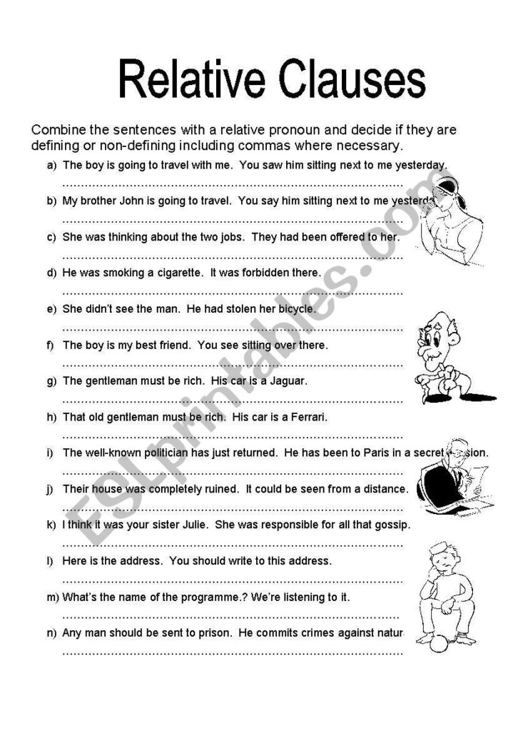 DEFINING NON DEFINING RELATIVE CLAUSES ESL Worksheet By Nattie