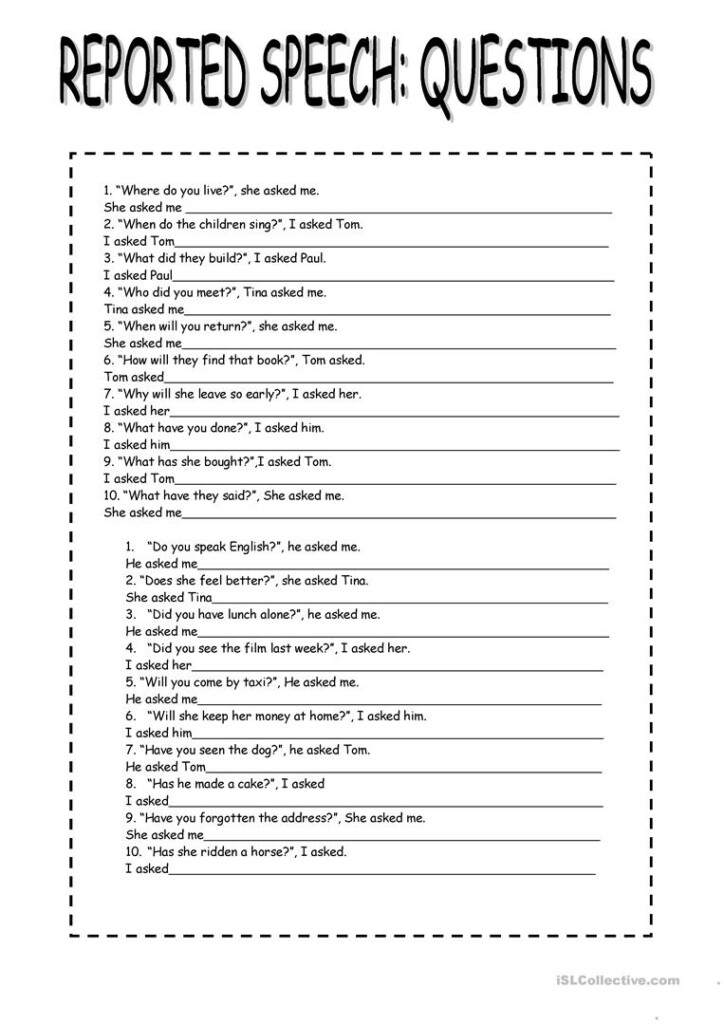 Direct And Indirect Speech Worksheet Damerstudy